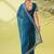 Dark blue organza woven zari work saree with blouse