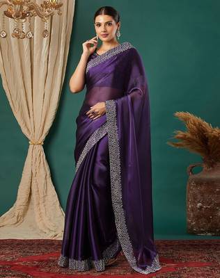 Purple organza woven zari work saree with blouse 1
