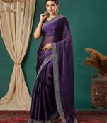 Purple organza woven zari work saree with blouse