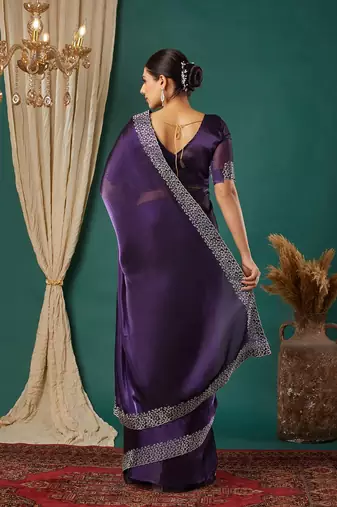 Purple organza woven zari work saree with blouse