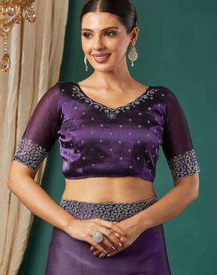 Purple organza woven zari work saree with blouse 5