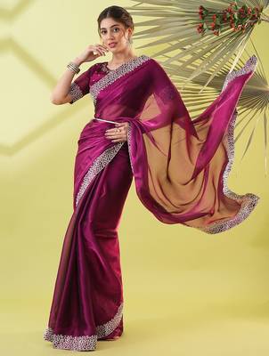 Magenta organza woven zari work saree with blouse 1
