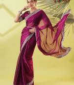 Magenta organza woven zari work saree with blouse