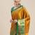 Gold green blended cotton woven zari work saree with blouse