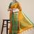 Gold green blended cotton woven zari work saree with blouse