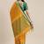 Gold green blended cotton woven zari work saree with blouse
