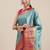 Light blue blended cotton woven zari work saree with blouse