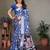Blue pure silk printed zari work saree with blouse