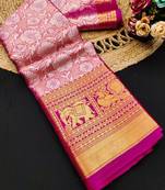 Pink jacquard woven zari work saree with blouse