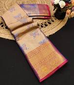 Blue jacquard woven zari work saree with blouse