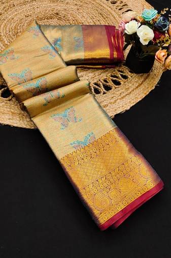 Light blue jacquard woven zari work saree with blouse