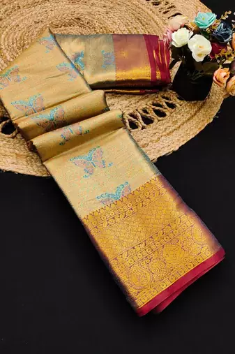 Light blue jacquard woven zari work saree with blouse