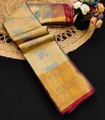 Light blue jacquard woven zari work saree with blouse