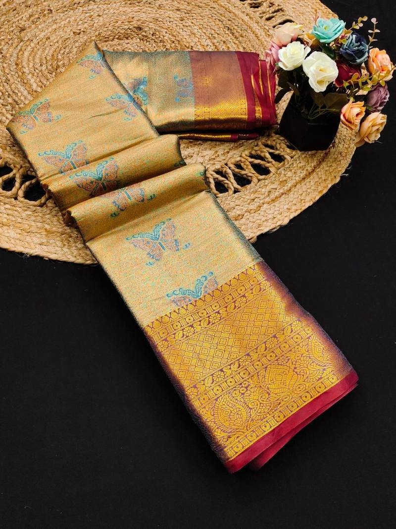 Light blue jacquard woven zari work saree with blouse