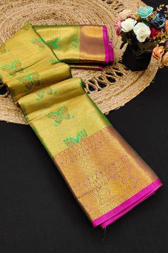 Multicolor jacquard woven zari work saree with blouse