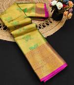 Multicolor jacquard woven zari work saree with blouse