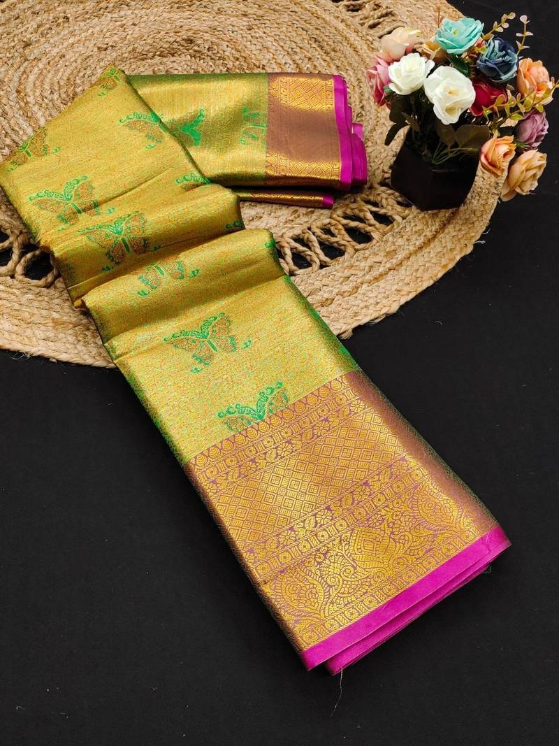 Multicolor jacquard woven zari work saree with blouse