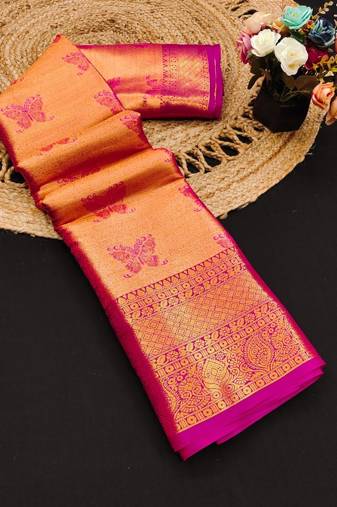 Pink jacquard woven zari work saree with blouse