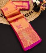Pink jacquard woven zari work saree with blouse