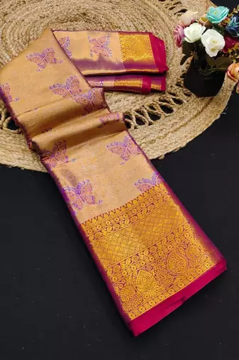 Purple jacquard woven zari work saree with blouse