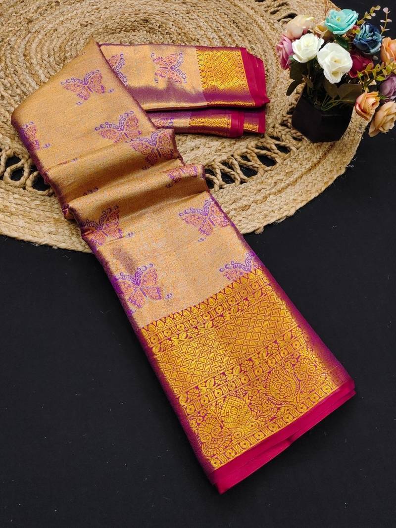 Purple jacquard woven zari work saree with blouse
