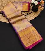 Blue pure silk printed zari work saree with blouse