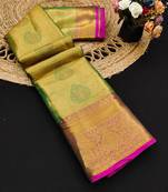 Green pure silk printed zari work saree with blouse