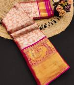 Orange pure silk printed zari work saree with blouse