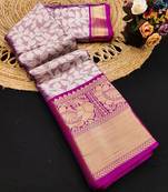 Purple pure silk printed zari work saree with blouse