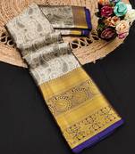 Black pure silk printed zari work saree with blouse