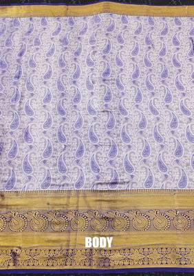 Blue pure silk printed zari work saree with blouse 2
