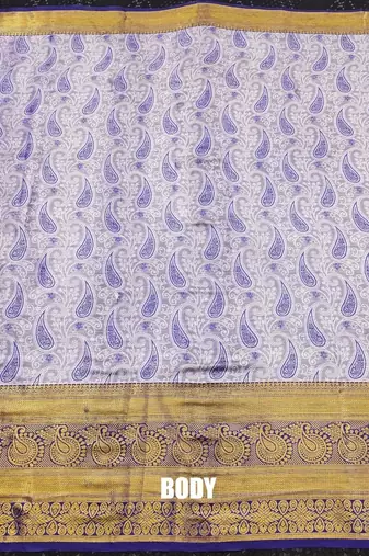 Blue pure silk printed zari work saree with blouse