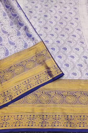 Blue pure silk printed zari work saree with blouse