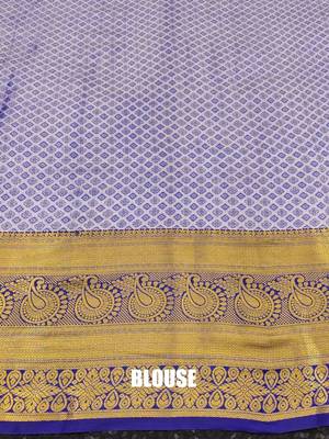 Blue pure silk printed zari work saree with blouse 4
