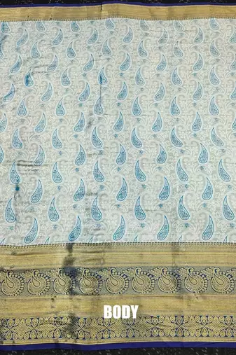 Light blue pure silk printed zari work saree with blouse