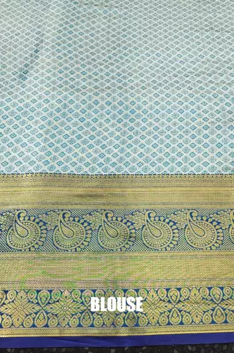 Light blue pure silk printed zari work saree with blouse