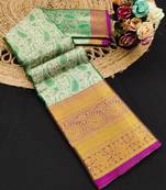 Green pure silk printed zari work saree with blouse