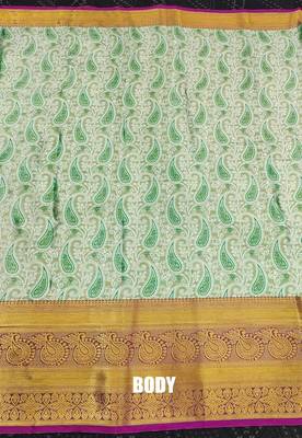 Green pure silk printed zari work saree with blouse 2