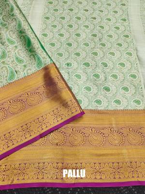 Green pure silk printed zari work saree with blouse 3