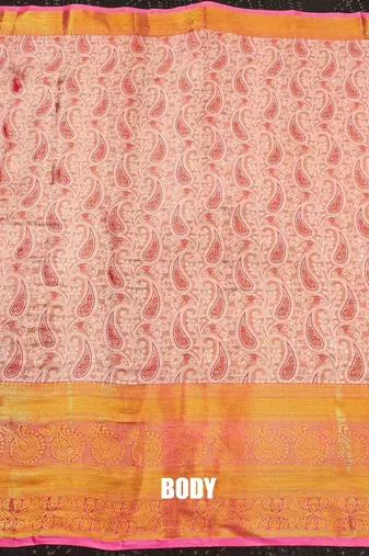 Orange pure silk printed zari work saree with blouse