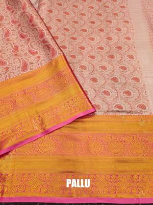 Orange pure silk printed zari work saree with blouse 3