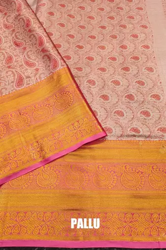 Orange pure silk printed zari work saree with blouse