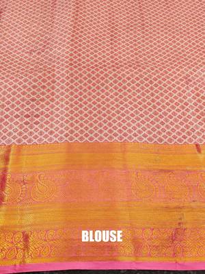 Orange pure silk printed zari work saree with blouse 4