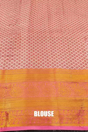 Orange pure silk printed zari work saree with blouse