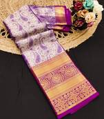 Purple pure silk printed zari work saree with blouse
