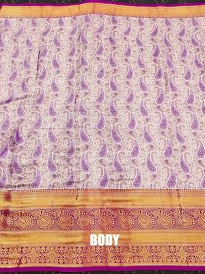 Purple pure silk printed zari work saree with blouse 2