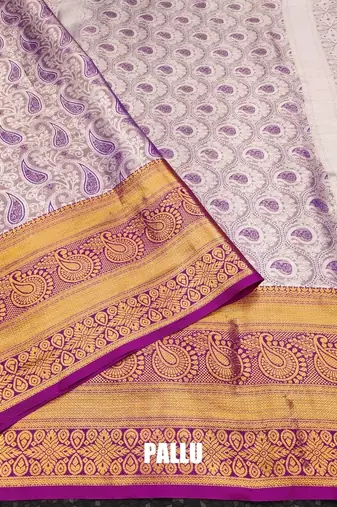 Purple pure silk printed zari work saree with blouse