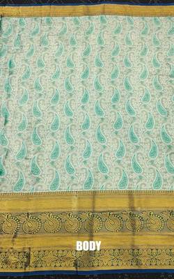 Dark green pure silk printed zari work saree with blouse 2