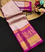 Purple pure silk printed zari work saree with blouse