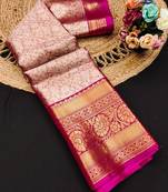 Orange pure silk printed zari work saree with blouse
